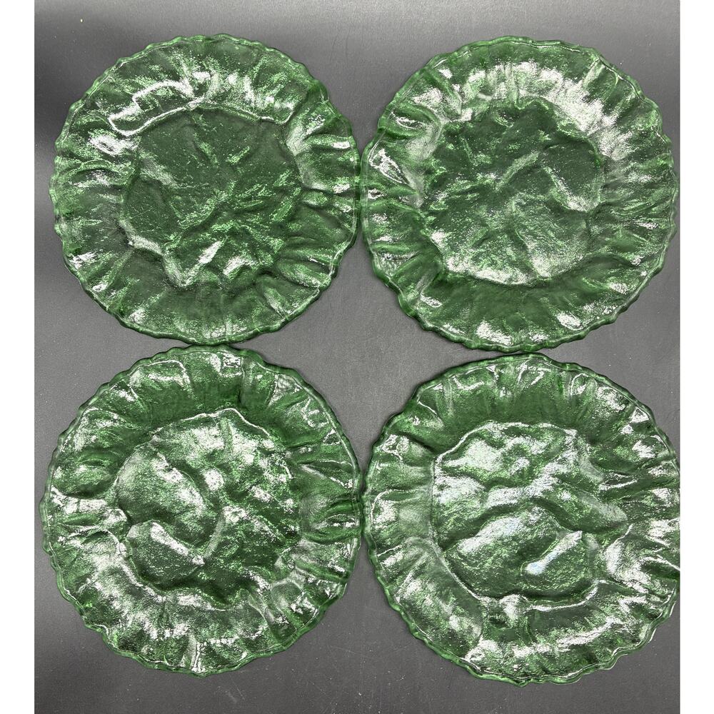Morgantown El Mexicano Seaweed Crackle Glass 7.75" Set of 4 Salad Plates